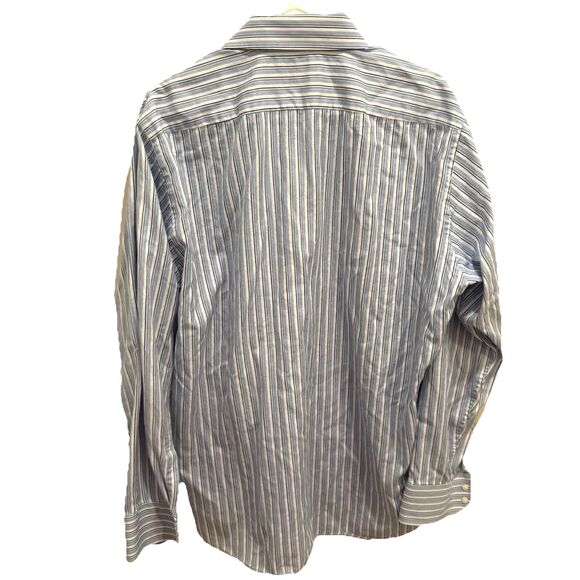 HUGO BOSS Dress Shirt Men’s 17.5 34/35 XL Blue Black Striped Quiet Luxury Modern - Picture 3 of 7
